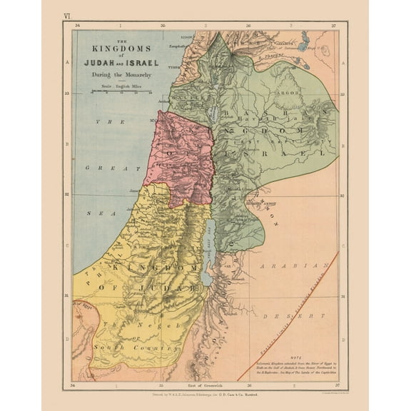 Historic Map - Judah Israel Kingdoms - Case 1878 - 23 x 28.85 - Vintage Wall Art