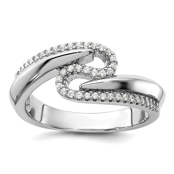 925 Sterling Silver Rhodium Plated Fancy Cubic Zirconia Ring Size 7 9.2mm Wide Ring for Women