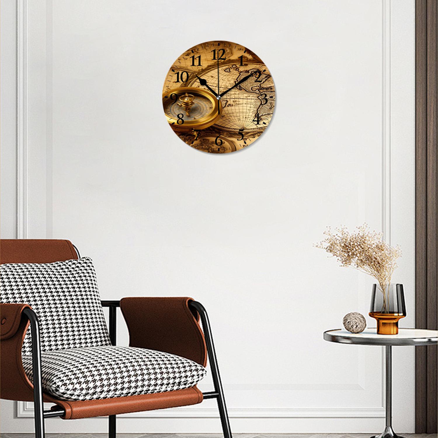 12 Inch Wall Clock Battery Operated Silent Clock Decorative for Office, Kitchen, Outdoor, Living Room，Accurate Map Lovely Design