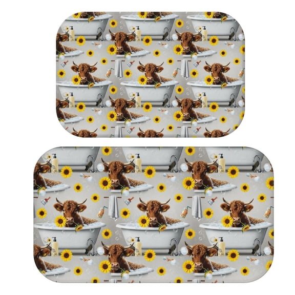 Highland Cow and Bathtub Print Bath Mat Set Of 2,Non-Slip Rug for Bathroom,Kitchen,Bedroom,Entrance, 30x17 and 23.5x15.7 Inches