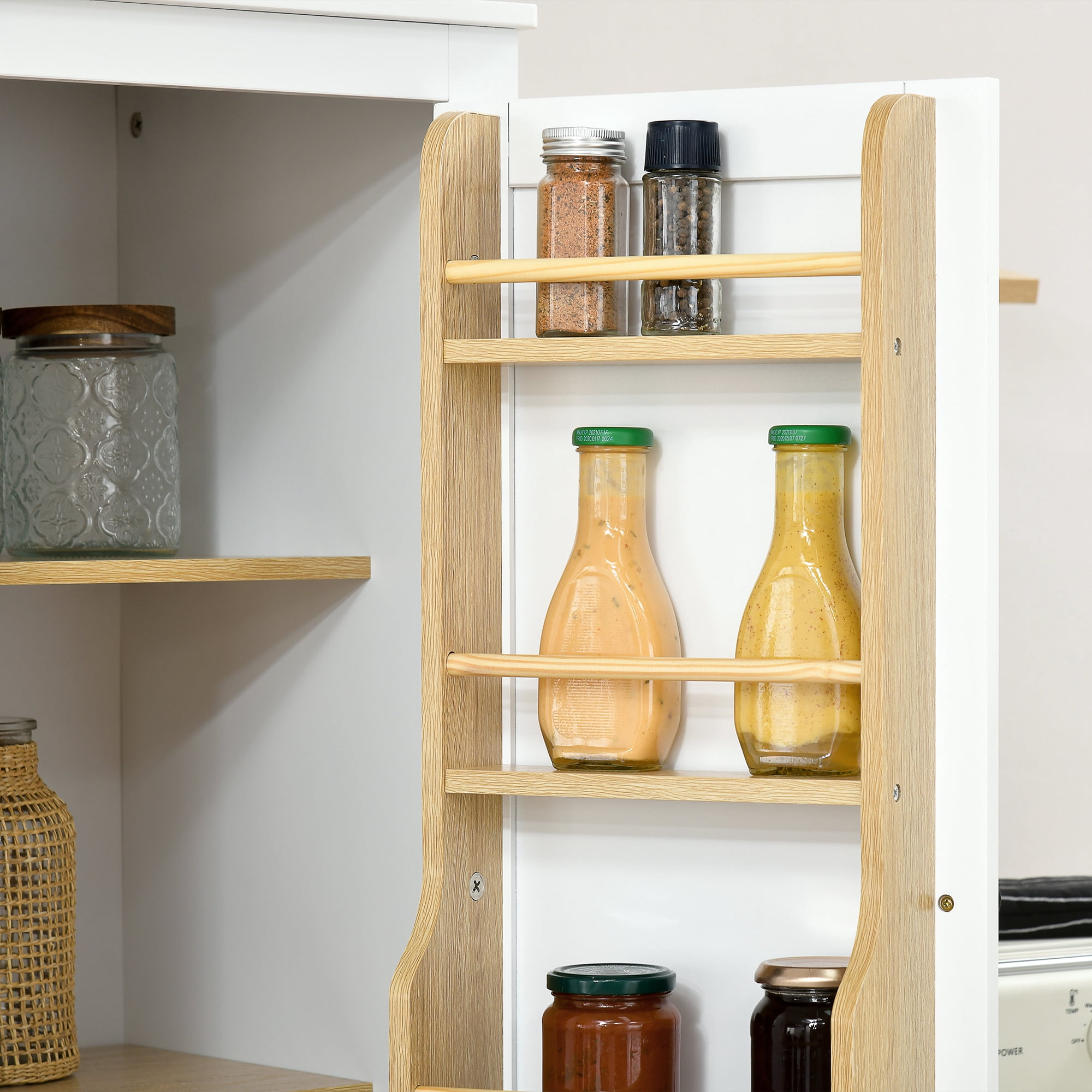 HOMCOM Kitchen Pantry Cabinet w/ 5-tier Shelving, 8 Spice Racks, Drawer