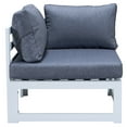 thumbnail image 3 of LeisureMod Chelsea Modern 7-Piece Outdoor Patio Conversation Set & 44" Propane Fire Pit Table in White Aluminum with Blue Cushions, 3 of 18