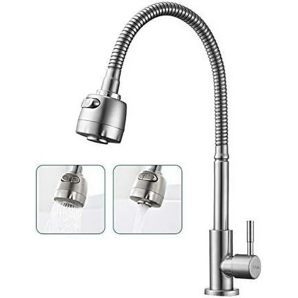 Grifo de cocina de acero inoxidable macizo de diseño moderno, grifo de agua fría de un solo tipo de material de cobre, giratorio 360°, fácil instalación para cocinas de hoteles y hogares