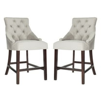 SAFAVIEH Eleni 26 in. H Tufted Wing Back Counter Stool with Ring, Grey, Set of 2