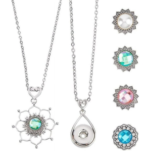 304 Stainless Steel Interchangeable Necklace Making Kit DIY Snap Jewelry Charms Alloy Hang Snap Base Pendants Snap Buttons Button Charms for Necklaces Bracelets DIY Accessories colorful