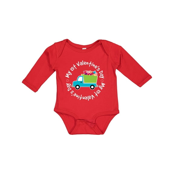 Inktastic 1st Valentines Day Boys Heart Truck Boys Long Sleeve Baby Bodysuit