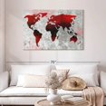thumbnail image 2 of Elephant Stock Crimson World Map Wall Art - Horizontal Canvas Wall Art - Living Room Wall Decor - Map Canvas - Gray And Red Decor - 45" x 30", 2 of 8