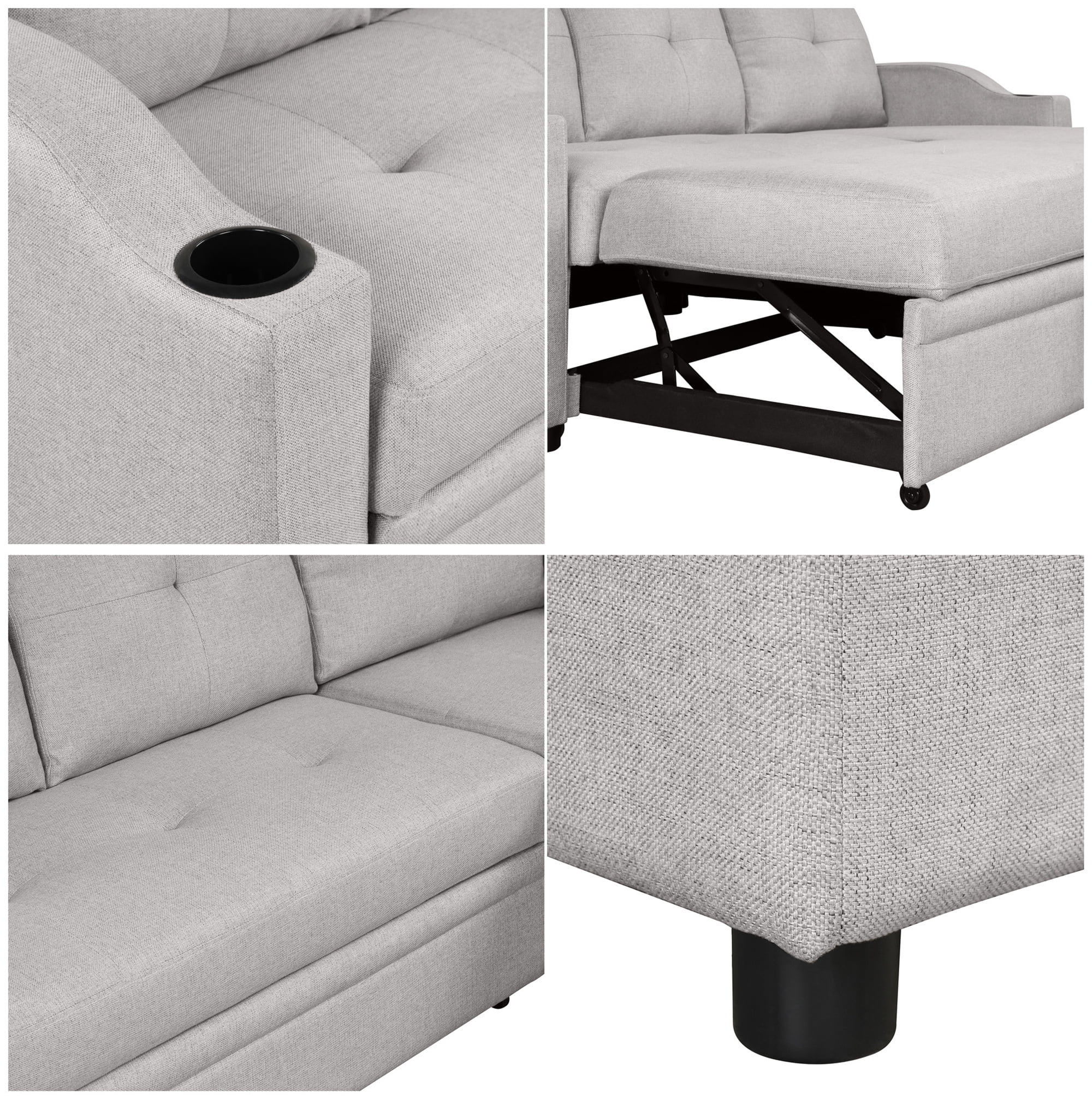 Aukfa Sofa Bed, Sleeper Sofa, 2 in 1 Pull Out Bed with Storage Chaise for Living Room, Linen, Gray