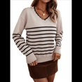 thumbnail image 1 of Suéter de Punto para Mujer, Informal, con Cuello en V, Estampado A Rayas, Holgado, de Larga Albaricoque XL, 1 of 10