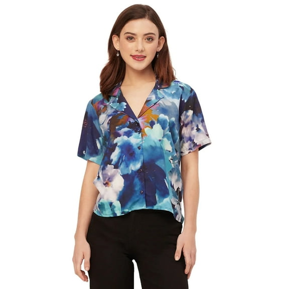 Moomaya Short Sleeves Notch Collar Rayon Shirt - Women's Trendy Printed Shirt