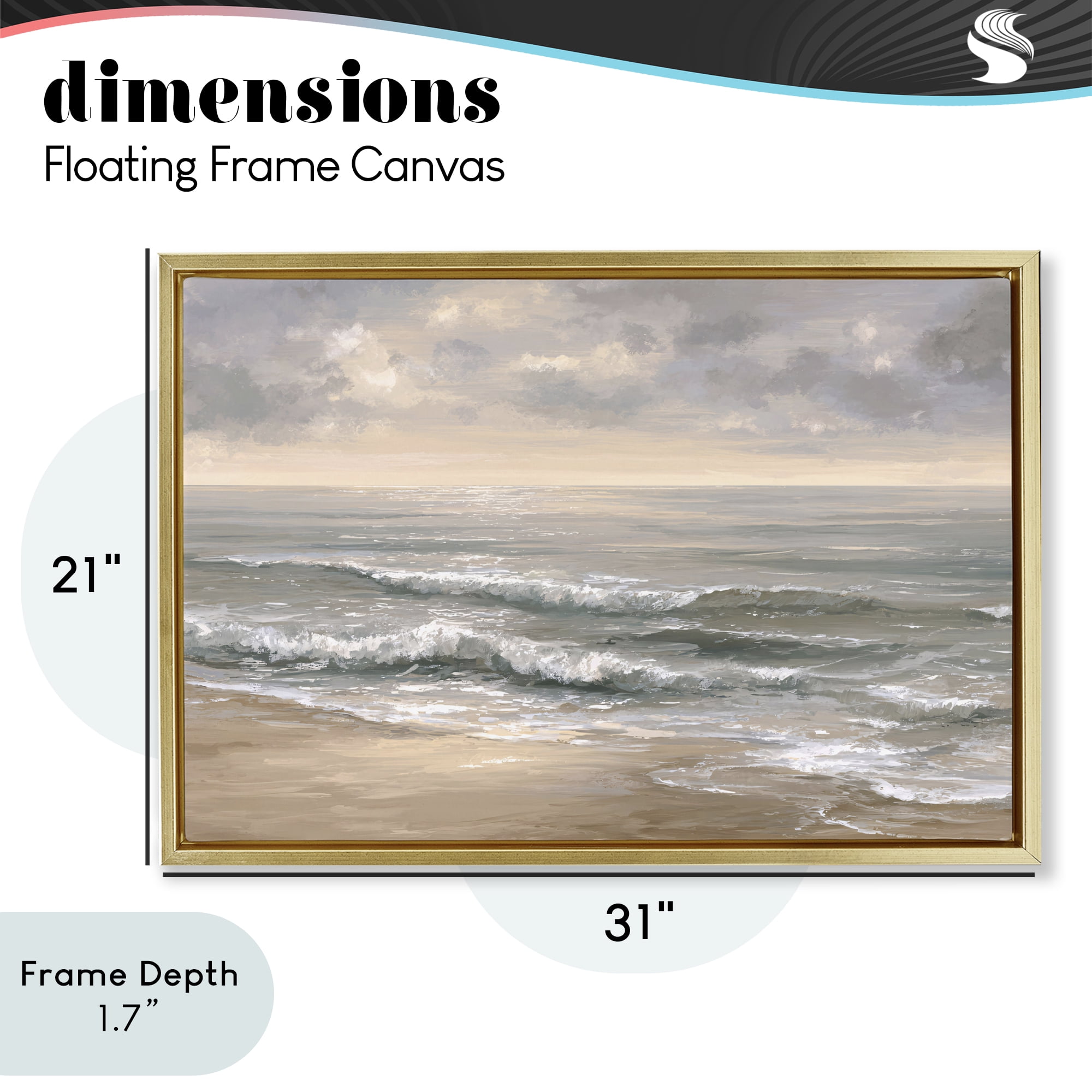Stupell Industries Soft Rolling Beach Waves Gold Framed Floater Canvas Wall Art, design by Jacky Ngan