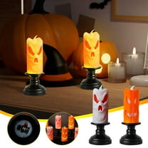 PALIFEUR Halloween Pumpkin Candle Lights, Halloween LED Candle Light, Chilling Pumpkin Lights for Inside Pumpkin Decor, Flameless Candles, Halloween Decoration, ( 5.11x 1.96 Inch)