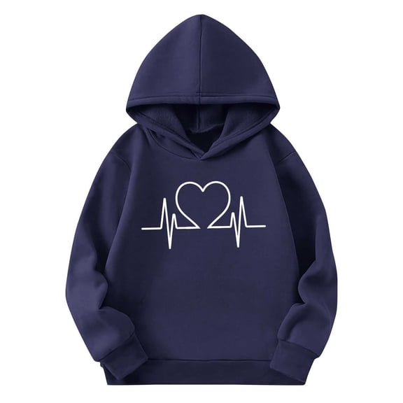 Eltusu Boys Valentines Hoodies, Relaxed Fit Spring Fall Heart Graphic Long Sleeve Pullover Sweatshirts Navy Size 3-14 T