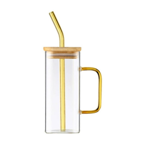 CCOCC Glass Cups,Stylish High-Borosilicate Iced Coffee Cup,Secure Glass Coffee Cups with Bamboo Lids and Straw,Portable Iced Coffee Cups for Everyday Use