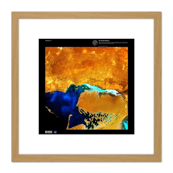 Science Map Satellite Dardzha Turkmenistan Caspian 8X8 Inch Square Wooden Framed Wall Art Print Picture with Mount
