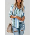 thumbnail image 2 of QWZNDZGR Womens V Neck Striped Roll up Sleeve Button Down Blouses Top, 2 of 5