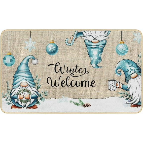 Welcome Winter Door Mat, Non Slip Funny Gnomes Entrance Mats Christmas Winter Snowflake Home Decor 30 x 17 Inch Rubber Kitchen Doormat for Xmas Holiday Entryway Front Porch Farmhouse Decoration