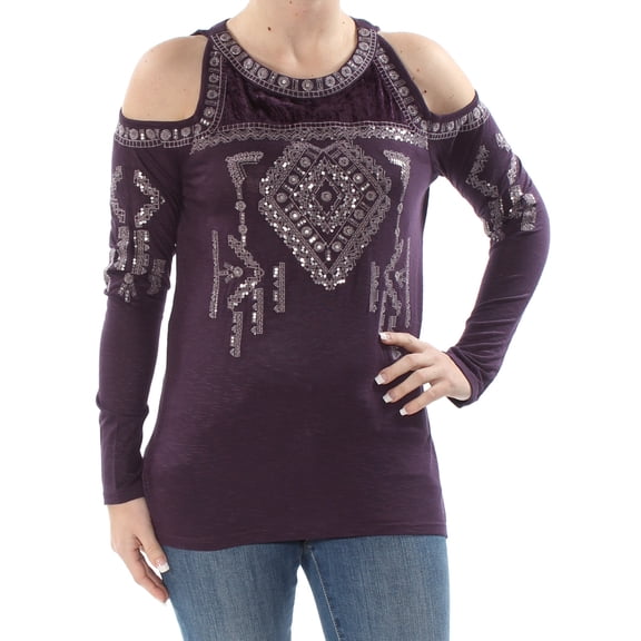 INC $79 Womens New 1613 Purple Printed Cold Shoulder Long Sleeve Top S B B