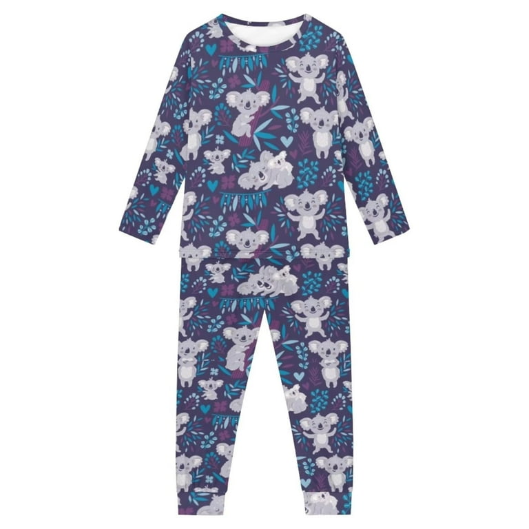 Suhoaziia Pajamas Set for Girls Skin Friendly Cozy Up Leaf Koala Pajamas Top and Pants with Pocket Set of 2 Sleep Pants Bottoms Size 3Y 4Y Athletic