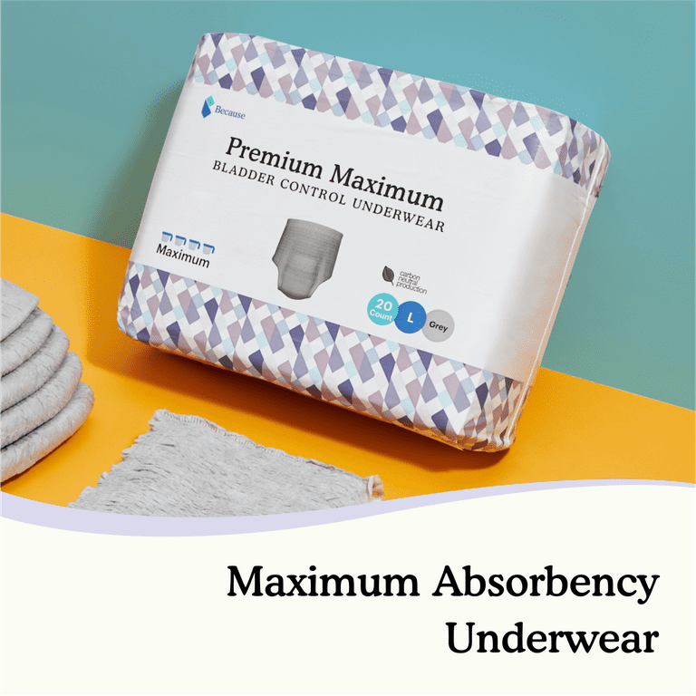 Because Premium Maximum Incontinence Underwear for Men - Grey, XXL