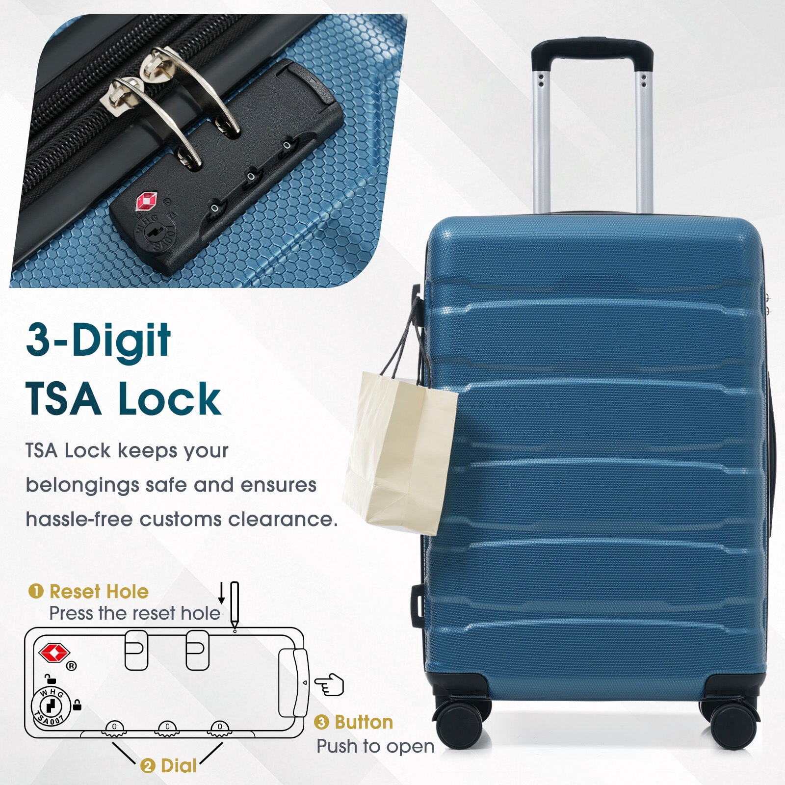 Hardside Suitcase, 28 Inch Hardshell ABS Checked Luggage, Durable Expandable Travel Suitcase with Spinner Wheels, TSA Lock, Blue Hardside Luggage,Abs Hardside Checked Luggage