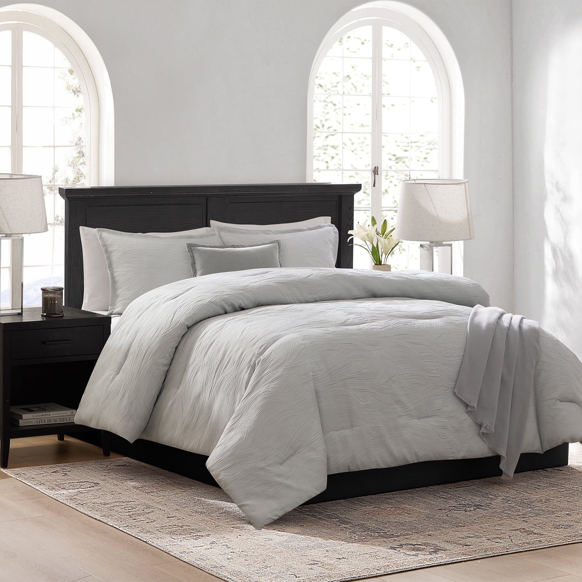 Mainstays Marble 5-Piece Grey Jacquard Comforter Set, King