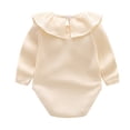thumbnail image 4 of 2025 Baby Boys Girls Romper Spring Fall Solid Color Jumpsuit Ribbed Cotton Long Sleeves Jumpsuit Beige, 4 of 9