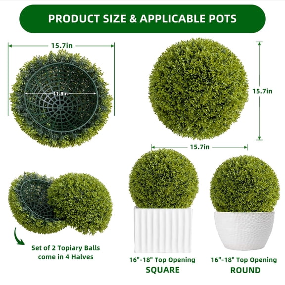 Luku Large Topiary Flower Balls, Indoor/Outdoor, 16" (2 Pack)