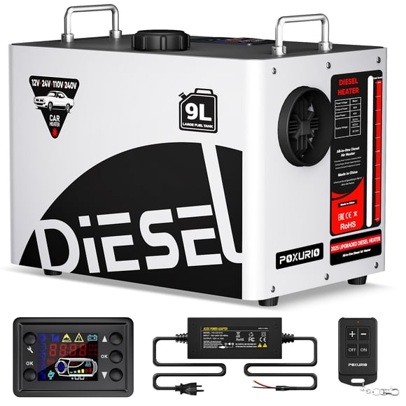 Calefactor diésel POXURIO 9 L 8 kW con LCD y control remoto 110 V/240 V