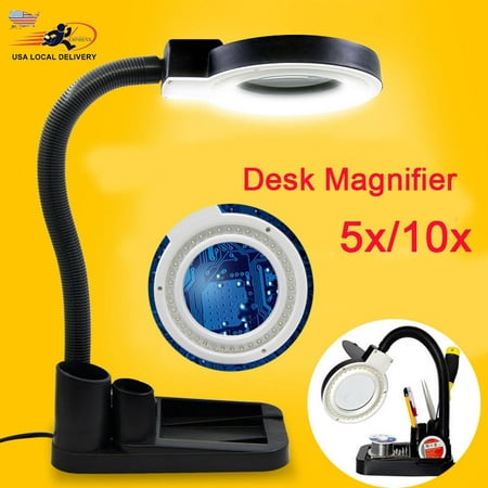Anauto Magnifying Crafts Glass Desk Lamp, 5X 10X Magnifier With 40 LED Lights Eye Care Lighted Desktop Gooseneck Reading Sewing Crafts Jewelers Magnifying Lamp,