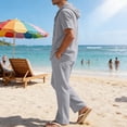 thumbnail image 4 of Awwp Men Set Summer Matching Set for Men Holiday Shor Sleeve Shirts 2 Piece Sets Trendy Long Pants Button Button With Hooded Dark Gray XL, 4 of 6