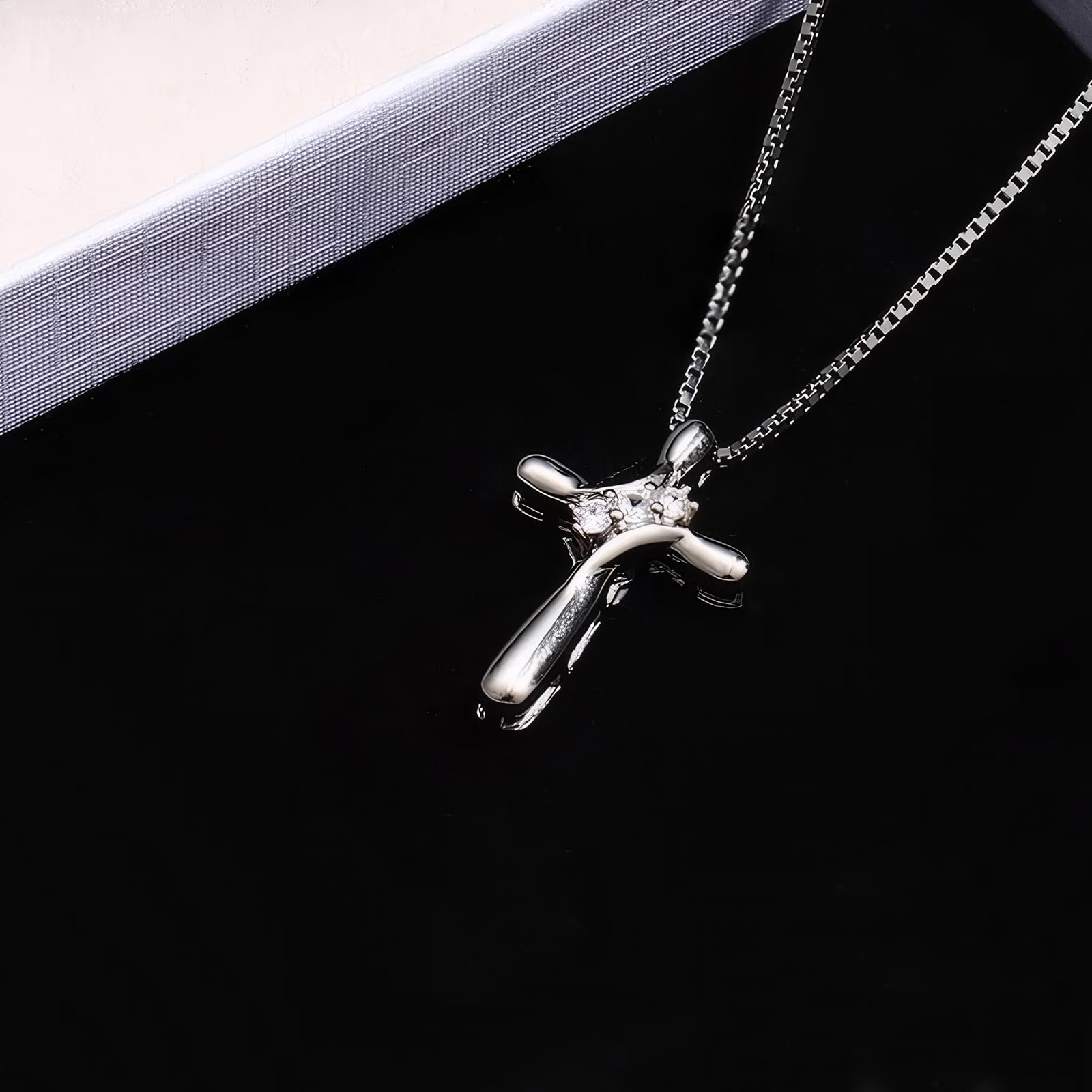Inadays 925 Cross Necklace for Women 17.7 inch Chain, Cubic Zirconia Faith Silver Cross Pendant Necklaces,Birthdays Mother's Day Christmas Gift Valentine's Day