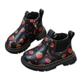 thumbnail image 2 of Girls Cute Ankle Boots Strawberry Printed Side Zipper Booties Kids Comfy Platform Non-Slip Short Boots Black 10 Little Kids, 2 of 7