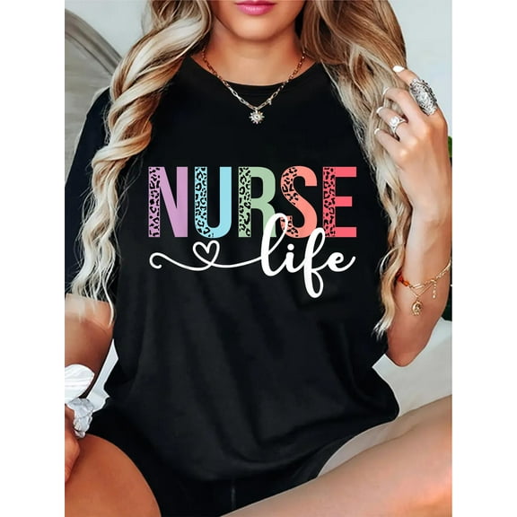 100% Cotton Women Nurse Life RN LPN CNA Leopard Nurse Week Healthcare T-Shirt