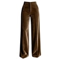 thumbnail image 4 of Womens Velvet Wide Leg Pants Elastic High Waisted Palazzo Pants Business Work Casual Trousers with Pockets Brown XXXL(XXXL), 4 of 7