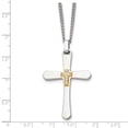 thumbnail image 5 of Stainless Steel Curb Diamond Necklace Chain Chisel Polished with 14k Gold Accent 1/15 carat Cross Pendant on a 22 inch 30 mm, 5 of 5