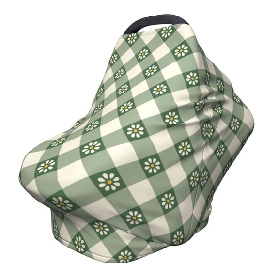 Fotbe Daisy Plaid Green Pattern Car Seat Covers for Babies, Nursing Breastfeeding Cover Infant Carseat Canopy, Soft Stretchy Carrier Cover