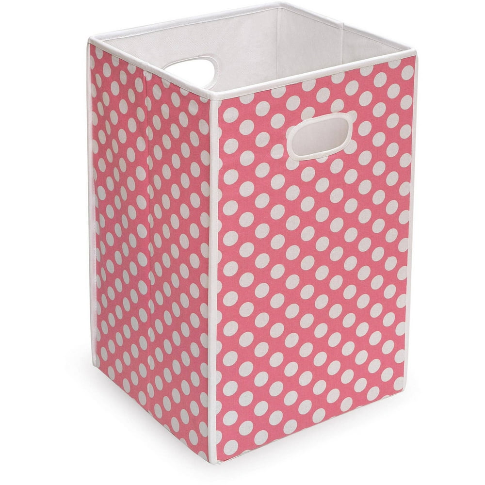 Badger Basket Folding Hamper/Storage Bin Pink with White Polka Dots