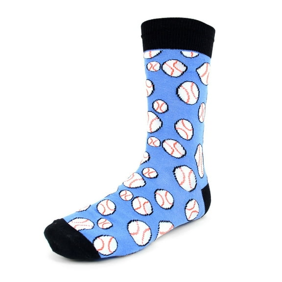 Urban-Peacock Men's Novelty Fun Crew Socks - Baseball in Light Blue - 1 Pair