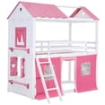 thumbnail image 5 of CHAMPFLAG Pink and White Twin Size Tent Bunk Bed with Storage Ledge, Solid Wood Loft Bed with Ladder and Windows, 5 of 10