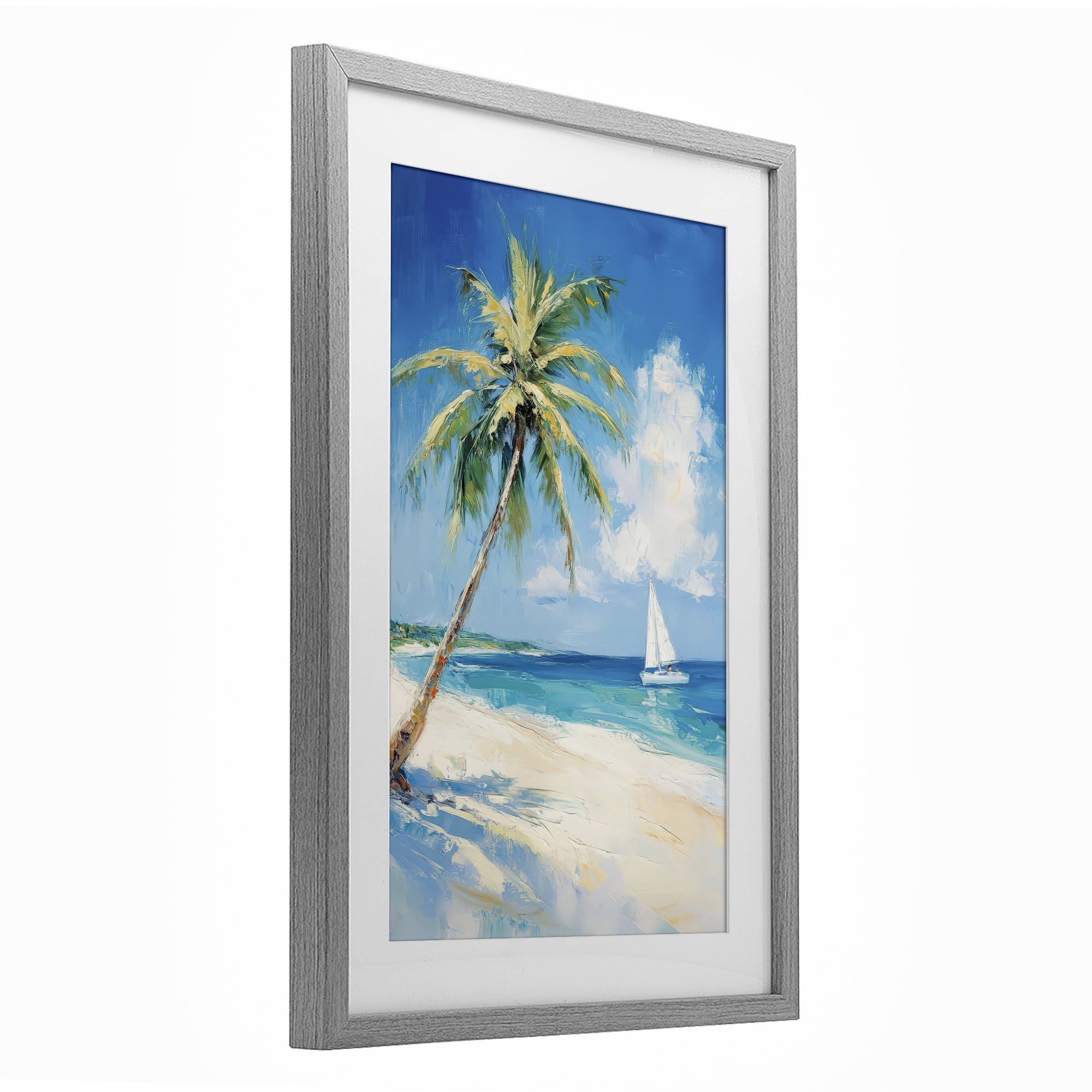 Stupell Industries White Clouds & Sails Gray Framed Print Under Glass, design by Petal Prints Design