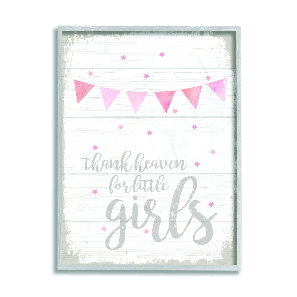 The Kids Room by Stupell Thank Heaven Girls Pink Kids Word Design Framed Wall Art by Daphne Polselli