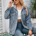 thumbnail image 7 of Dezsed Jean Jacket Women Women's Fashionable Solid Color Lapel Long Sleeved Hooded Denim Jacket Top Blue XL, 7 of 7