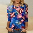 thumbnail image 2 of Women Tshirts Spring Summer Casual O-Neck Three Quarter Sleeve Leisure Top T-Shirt Independence Day Printed TShirt Holiday Female Dailywear Clothing, 2 of 4