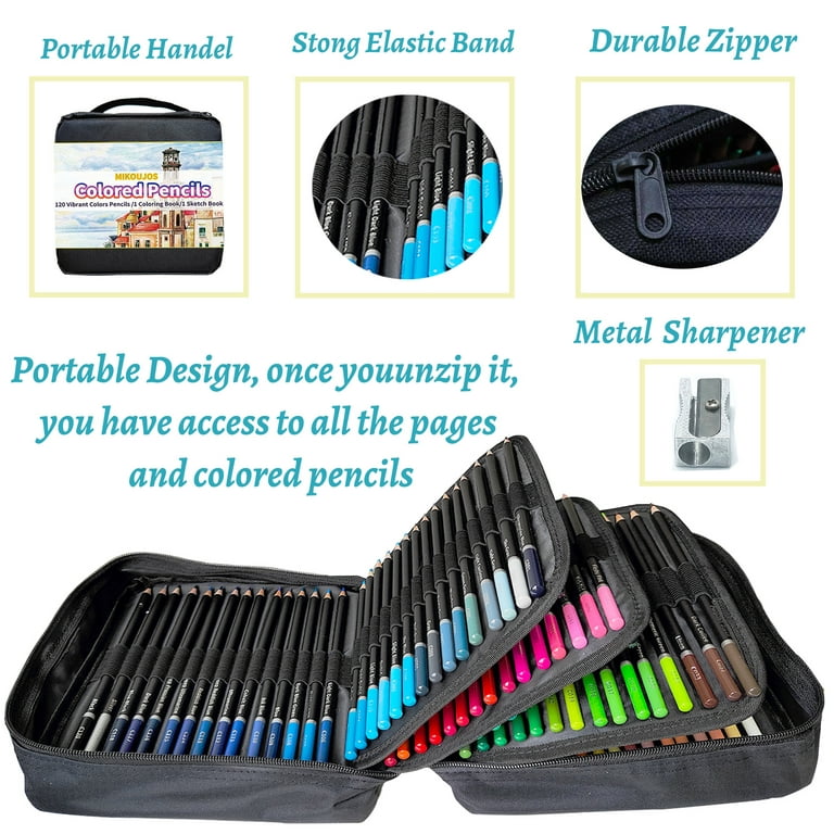 120 Artist Colored Pencils Set,Art Coloring Pencil Kit with Coloring  Book,Sketch Book,Storage Case,Sharpener