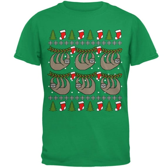 Hanging Sloth Ugly Christmas Sweater Mens T Shirt Irish Green SM