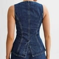 thumbnail image 3 of Women's Denim Vest Button down Sleeveless Back Slit Tunic Jean Jacket Open Front Slimming Tight Fashion Vest Tops, Blue, L, 3 of 6