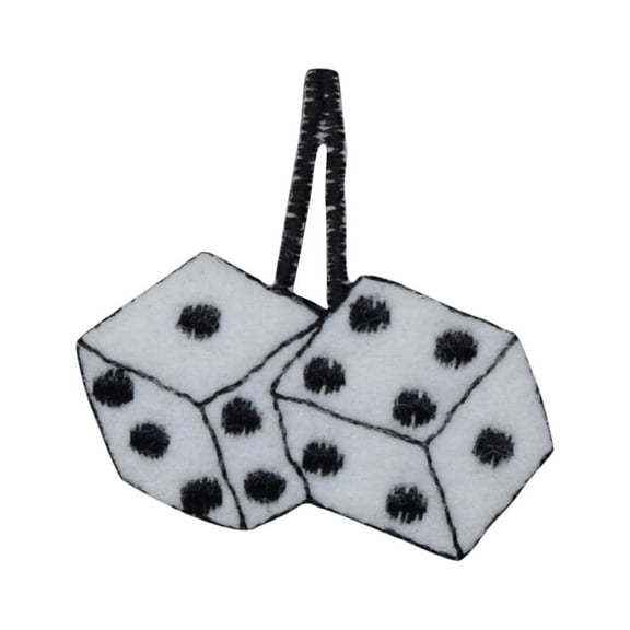 White Fuzzy Dice - 50's Culture - Iron on Applique/ Embroidered Patch