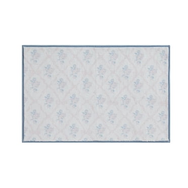 My Texas House Rebecca Bright White Floral Printed Microfiber Bath Rug, 20" x 30"