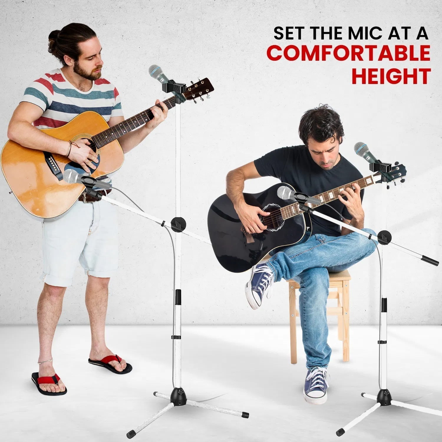 Floor-standing Microphone Stand, Universal Adjustable Tripod Microphone Arm Support, Capable of Holding 2 Microphones, with Adjustable Height. Applicable To Concerts and Recording Studios